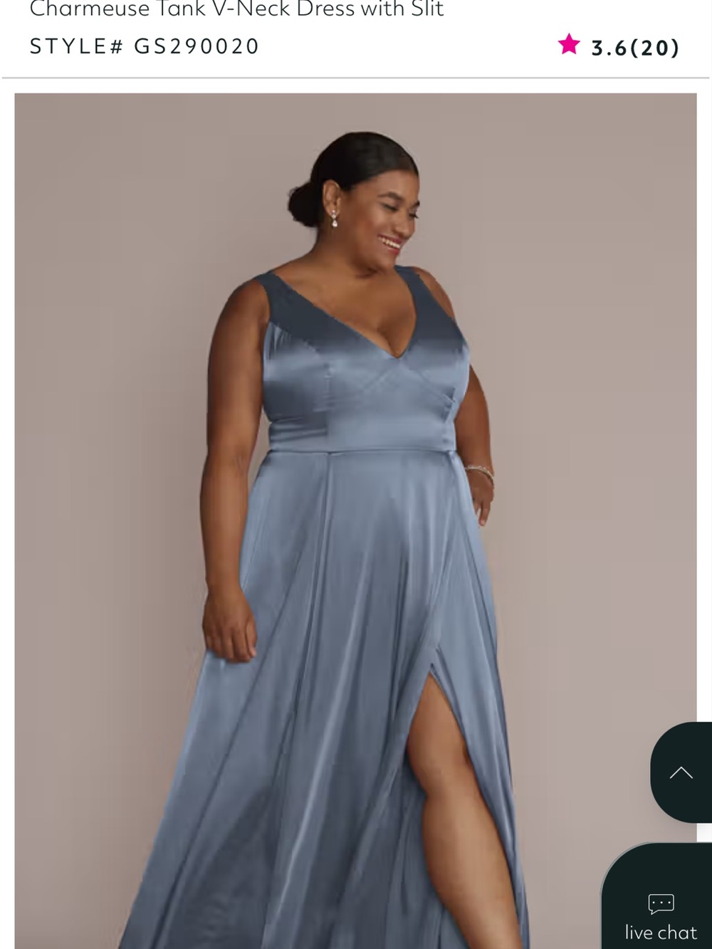 David’s bridal GALINA SIGNATURE
Charmeuse Tank V-Neck Dress - Steele Blue